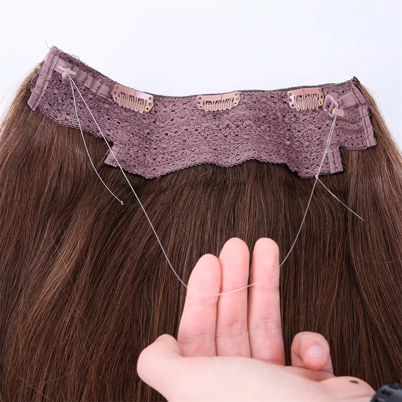 Halo Hair Extensions Invisible Wire Easy To Install Hair Piece 12A Grade Remy Hair Extension
